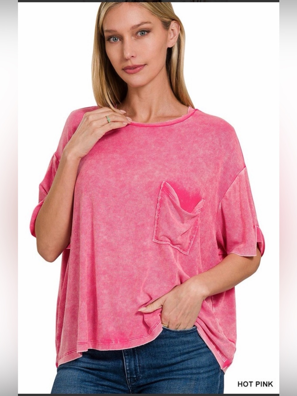 Women’s Relaxed Hot Pink Pocket Tee